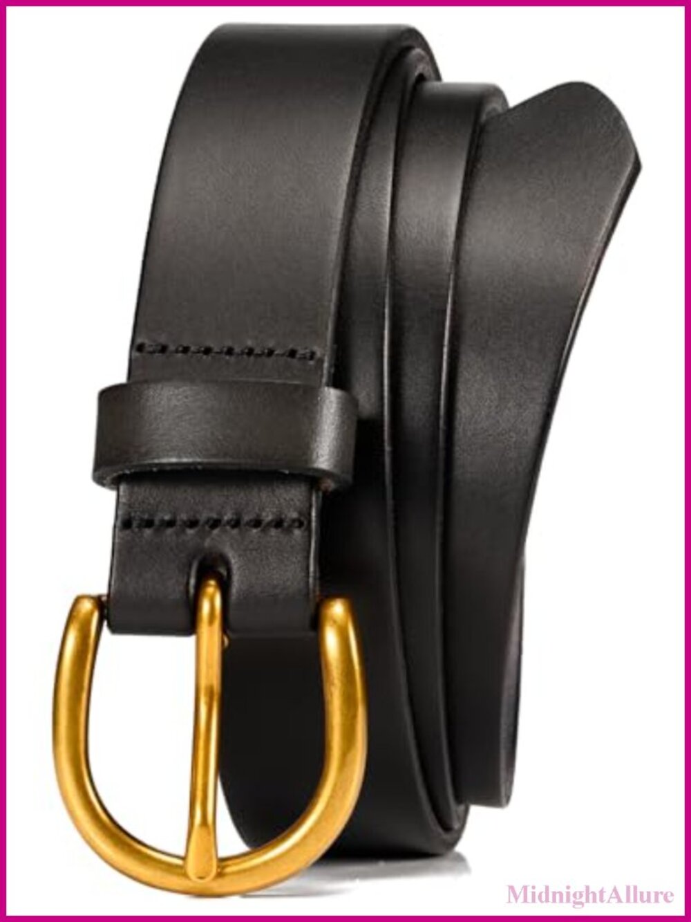 Italian Full Grain Leather Women's Jeans Dress Belt with Gold Buckle